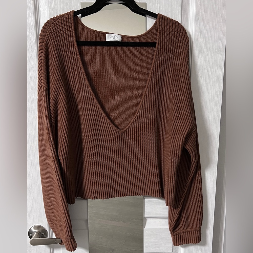 Lunya chestnut reversible oversized ribbed sweater sz medium m preloved